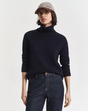 GANT Damen Weicher Rollkragenpullover aus Wolle mit Kaschmiranteil (L) Blau