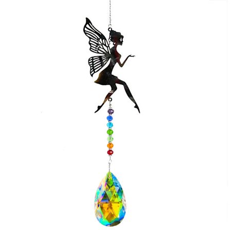 Butterfly Fairy Elves Handmade Hanging Ornament Fire Polished AB Color Angel Tear Crystal Prism Aurora Sun Catcher Decor Pendant