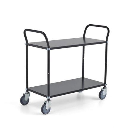 Heavy duty shelf trolley TRANSIT, 2 shelves, 900x440 mm, black