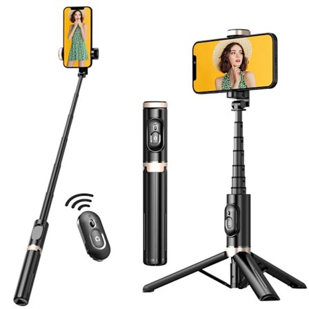 Selfie Stick Tripod til Mobiltelefon i Aluminiumlegering, Integreret Smartphone Tripod Holder