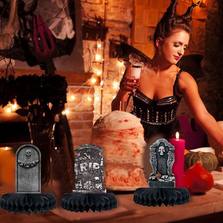 Halloween vila i frid gravsten papper fan festdekorationer