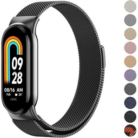Rem til Xiaomi 8 mænd kvinder, metalarmbånd til Xiaomi Mi Band 8 magnetisk rustfrit stål mesh-rem med stærk magnetisme