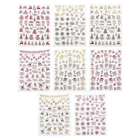 8 ark Vinterdekaler Jul Nagelkonstdekaler Jul 3D-nageldekaler Jul Nagelomslag Jul Nageldekaler (10X8cm, röd)