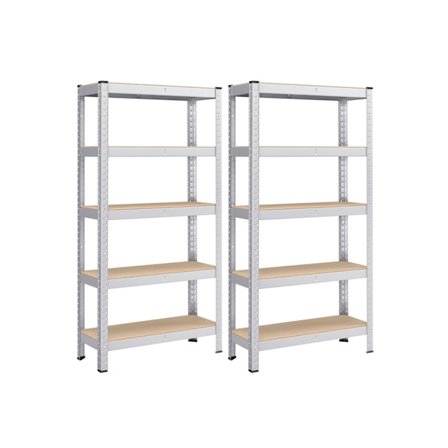 Rootz 2-pack förvaringsställ - Hyllenhet - Metallhyllor - Heavy Duty - Galvaniserat stål - MDF - 30 cm x 75 cm x 150 cm - 18,6 kg - 130 kg Kapacitet -