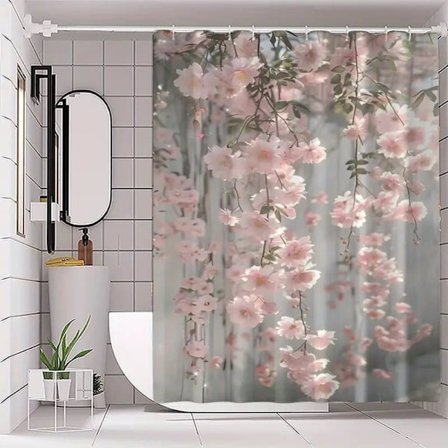 rosa kirsebærblomst dusjforheng, baderomsgardin, maskinvaskbar polyester, jule- og vinterdekor