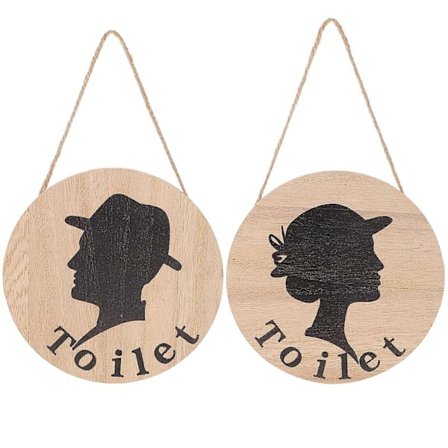 2 stk. Toilet skilte i træ Toilet dørskilte Toilet træ hængeplader