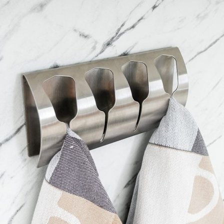 Självhäftande handdukshållare, 4 krokar i rostfritt stål, tål 15 kg