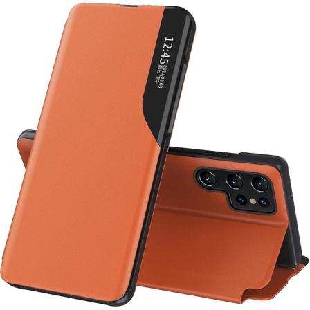 Samsung Galaxy S24 Magnetic Flip Case-kotelolle, Ultra Slim Pu case , jossa on selke n kym sivuikkunaan Ki (oranssi, S24)
