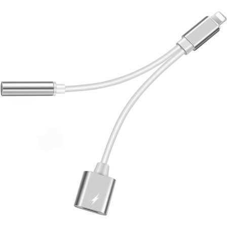 Silver Lightning-adapter, lading og 3,5 mm samtidig Y-kabel