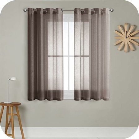 2 stk. brune voilegardiner 140x183cm med halvtransparente øyer i lin-effekt Interiør vindusdekorasjoner for moderne stue soverom kjøkken B