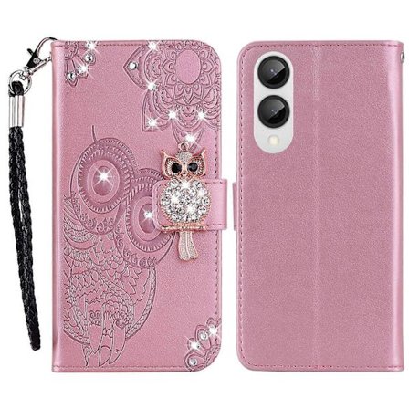 Lompakkokotelo Samsung Galaxy S25 Edge Pöllö Kukka Painettu Strassi Nahkakotelo - Harmaa Monivärinen