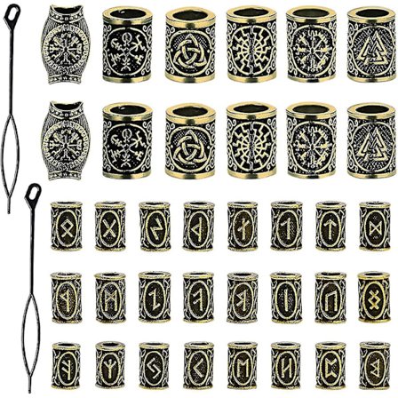 Partahelmet miehille, 36 kpl hiuspartahelmiä, antiikkiriimuviikinki hiuskoriste partahelmi punontasarja, DIY-rannekkeiden tekemiseen hiuskoristeisiin