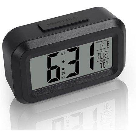 (Svart) Batteridrevet digital alarmklokke, LED digital alarmklokke, stor skjerm med temperaturdatoklokke for hjemmekontor