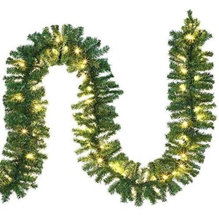 Julekrans, batteridrevne lyslenker, juledekorasjon, 2,7 meter for innendørs og utendørs bruk