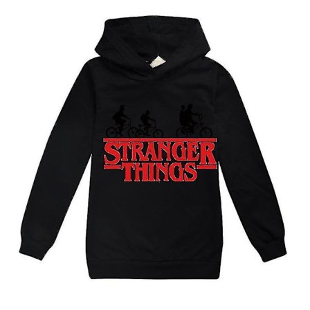 Stranger Things Tema Tenåringer Casual Hettegensere Langermet Genser med Hette Pullover Topper Svart