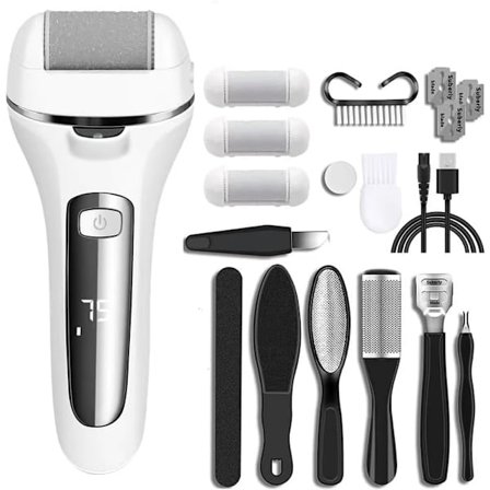 Elektrisk fotfil, uppladdningsbar fotfil, professionell pedikyrset för torra spruckna hälar och död hud (vit)