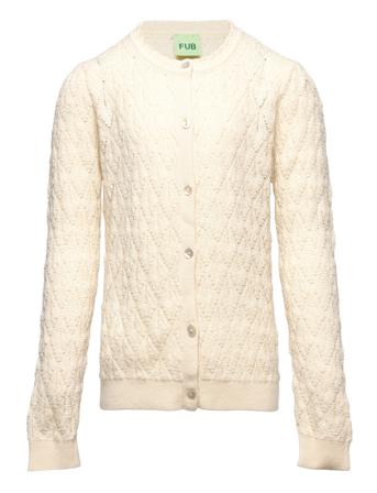 Pointelle Cardigan Stickad Tröja Cardigan Creme FUB