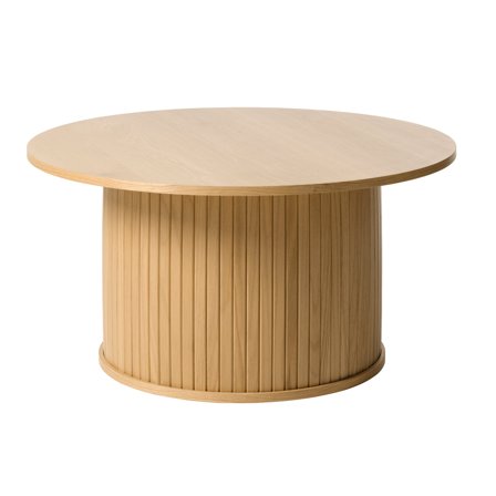 Nola Sofabord Natur, Ø90cm - Elegant Lakeret Egefiner Sofabord med MDF - Perfekt til Stuen - 90x90x45cm