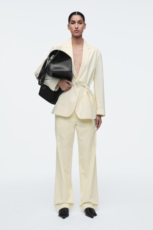 COS Women's Skräddade Bomullsbyxor Med Raka Ben in Gul