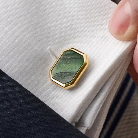 Octagonal Gold-Tone Cufflinks with African Jade Inlay for Men