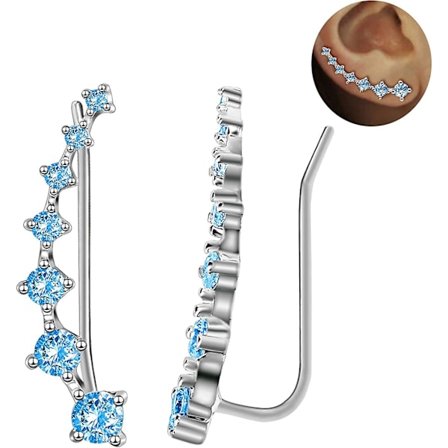 Sterling sølv øreringe med fuld diamant, allergivenlige øreringe (blå diamant)