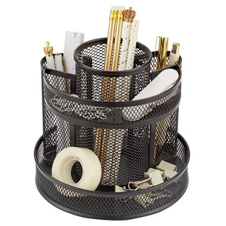 Mesh Bordorganisator Roter med 5 rum Rund Spindende Ryddelig Slik/Pen Holder Kontorartikler Kontor (Sort)