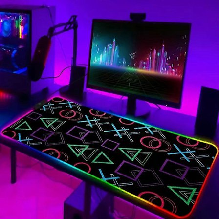 LED Gaming Musmatta Med Bakgrundsbelysning Skrivbordsmatta PSFour Musmatta RGB Gamer Skrivbordsdekorationer Dator Musmatta PC Gamer Full Matta