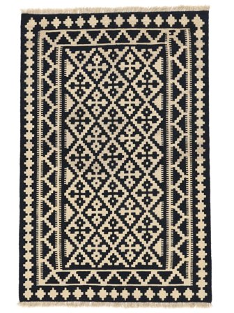 Orientalischer Kelim Ghashghai Teppich 121X183 Schwarz/Beige Persien/Iran