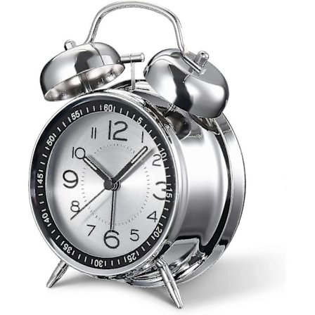 Høy Vekkerklokke for Tungsovere Voksne, 4 Tommers Stille Ikke-tikkende Kvarts med Bakgrunnsbelysning, Dobbel Klokke