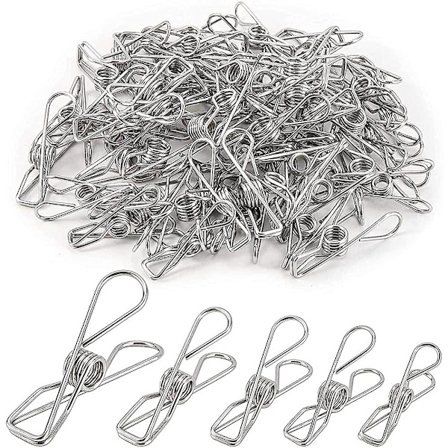 100 st klädnypor i rostfritt stål - 5 storlekar
