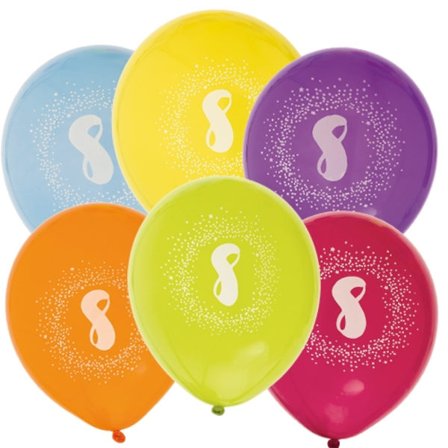 Ballonger 30 cm Sifferballong 8 år, 6-Pack