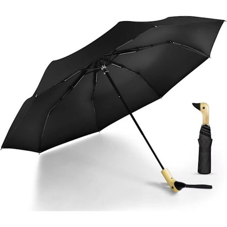 Kompakt lille paraply til regn og sol, sød design andehoved paraply til piger gaver, 8 ribber folde paraply med træhåndtag