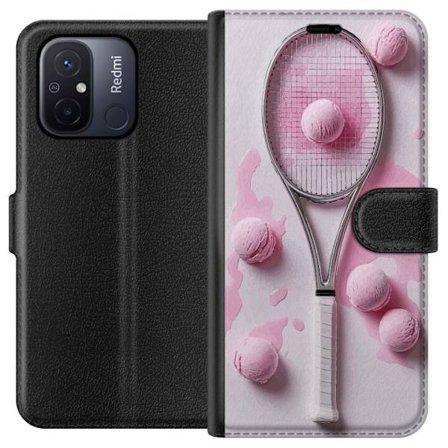 Kompatibel Tegnebogsetui til Xiaomi Xiaomi Redmi 12C Rosa glaskugler og tennisketsjer i et kreativt stillbillede med legende popfølelse og moderne de