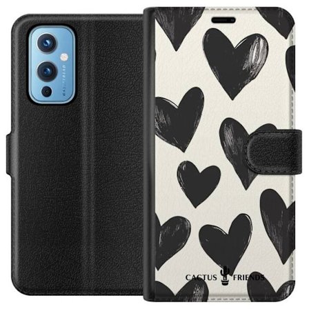 Kompatibelt Lommeboketui til OnePlus OnePlus 9 Cactus and Friends - Bold Black Love Pattern