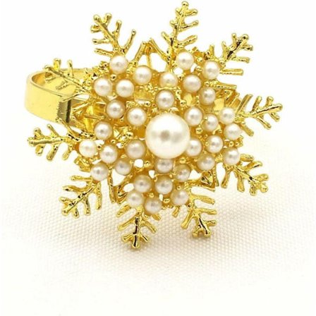 Julehotel Servietringe Perle Snefnug Servietknap Ring Servietring Stofring Guld Pakke med 6