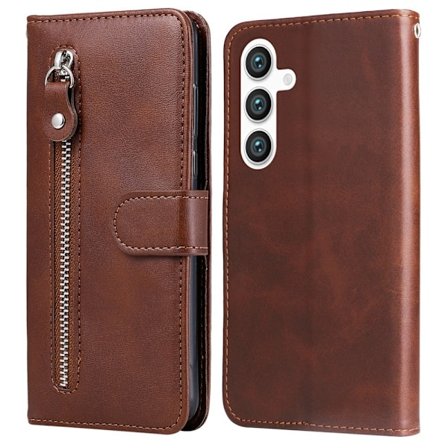 SKALO Samsung S25 Klassisk lynlås Flip Cover - Brun