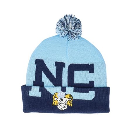 Mitchell & Ness - College Blå pom Beanie - North Carolina Tar Heels Double Take Blue/Navy Pom @ Hatstore