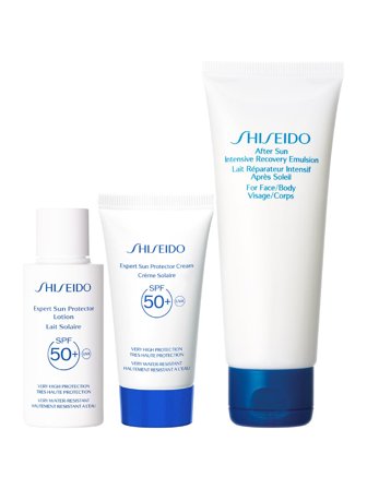 Shiseido Suncare Set cont.: Face Cream SPF 50+ 30 ml + Body Lotion SPF 50+ 30 ml + After Sun Recovery Emulsion 75 ml