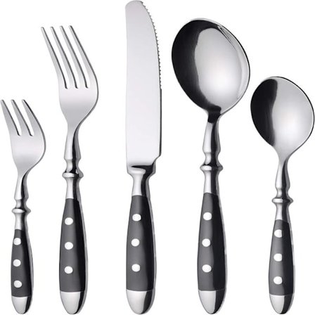 Rustfrit Stål Kraftigt Rustikt Bestiksæt Smedet Bestik med Sorte Håndtag-FA-