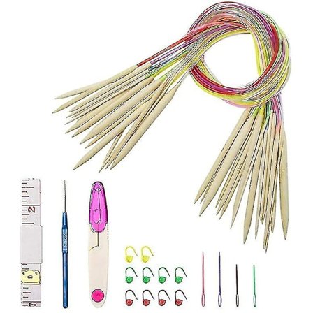 Strikkepinde Sæt 18 Par Bambus Rund 2mm-10mm