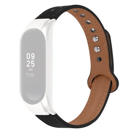 Xiaomi Mi Smart Band 4 / 3 klockarmband i koskinnläder med silverfodral - Svart