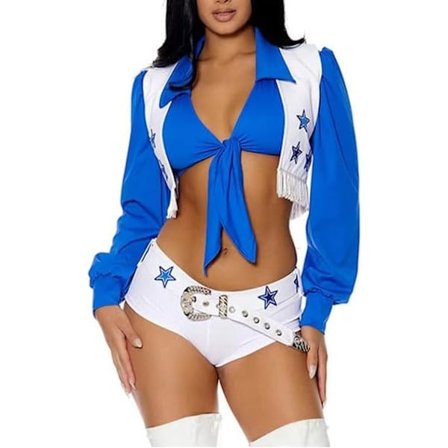Cowboy Cheerleader-kostym för kvinnor - Flickkläder Vuxen Halloween - 3-delad skjorta väst och vita shorts