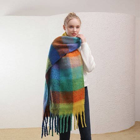 Ternet tørklæde til kvinder, vinter, varm, tyk, tyk frynser, lang, ny uldtørklæde til mænd, efterår og vinter, imitation kashmir tørklæde (Treasure 