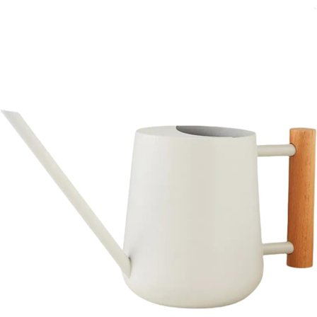 Inomhusvattenkanna, lång pip, 1 liter kapacitet, svart metall med trähandtag.