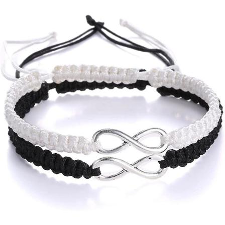 2 stk./sæt Rustfrit Stål 8 Uendelighed Par Armbånd Flettet Lædertov Armbånd Justerbar