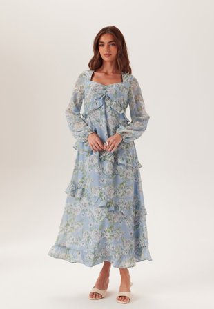 BUBBLEROOM - Georgette Frill Dress - Blue/Floral