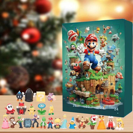 Julekalender 2024 med 24 figurer - Mario Jul 24-dagers nedtelling kalender Blind Box Julegaver til barn og voksne
