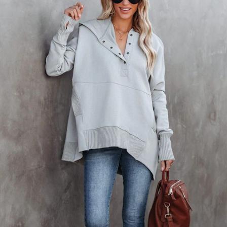 Kvinnor Enfärgad Känguru Pocket Sweatshirts Baggy Hooded Tops