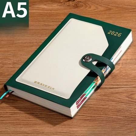 2026 Planner, 400 sider, med månedlige tags. Grøn