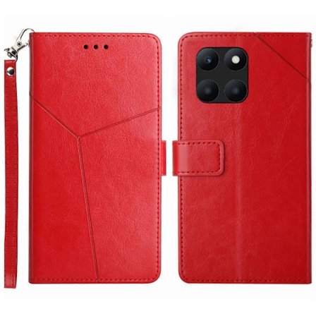 Lompakkokotelo Honor X6a 4G:lle, Y-muotoinen viivakuvioitu jalustallinen puhelinkotelo PU-nahkakuori